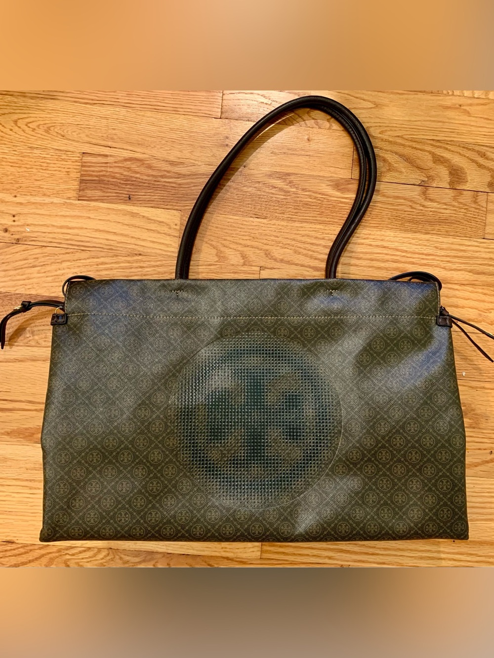 Tory Burch Brown monogram canvas Tote with Black Handles NWOT
